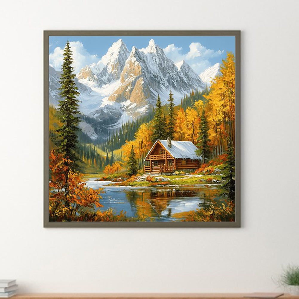 Snowy Mountain Autumn Scenery - Full Round Drill Diamond Painting 40*40CM