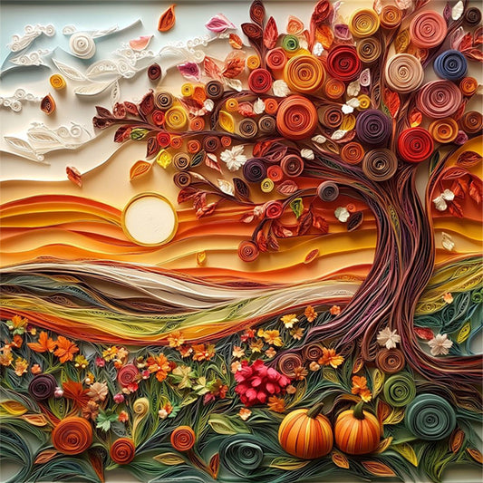 Paper Quilling Autumn Scene - 14CT Stamped Cross Stitch 40*40CM
