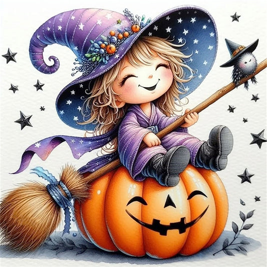 Halloween Witch And Pumpkin - 11CT Stamped Cross Stitch 40*40CM