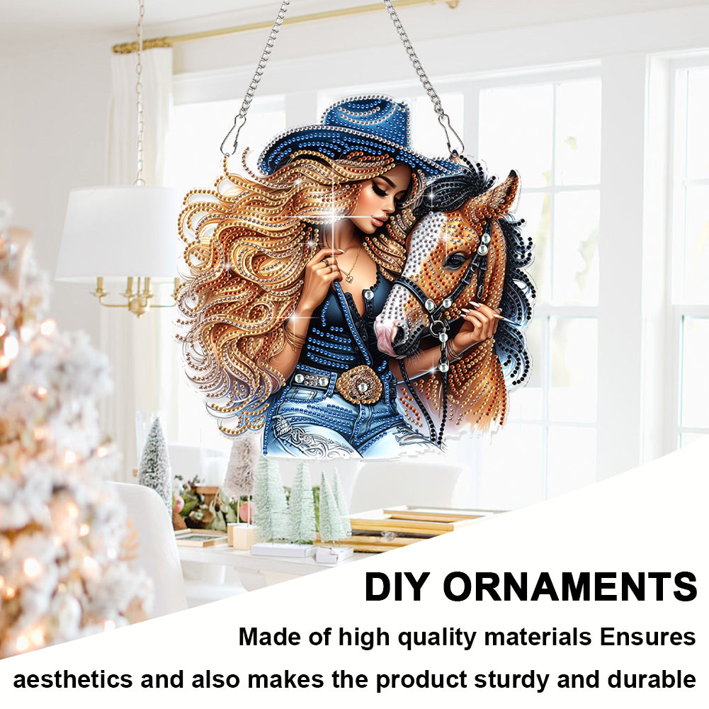 Cowgirl 2D Flat DIY Hanging Diamond Art Kits Window Hanging Art for Home Decor