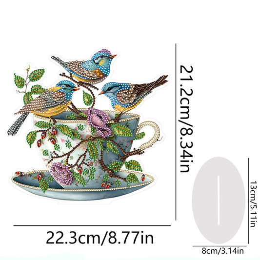 Teacup Bird 2D Flat Print DIY Desktop Diamond Art Kits Bedroom Table Decorations