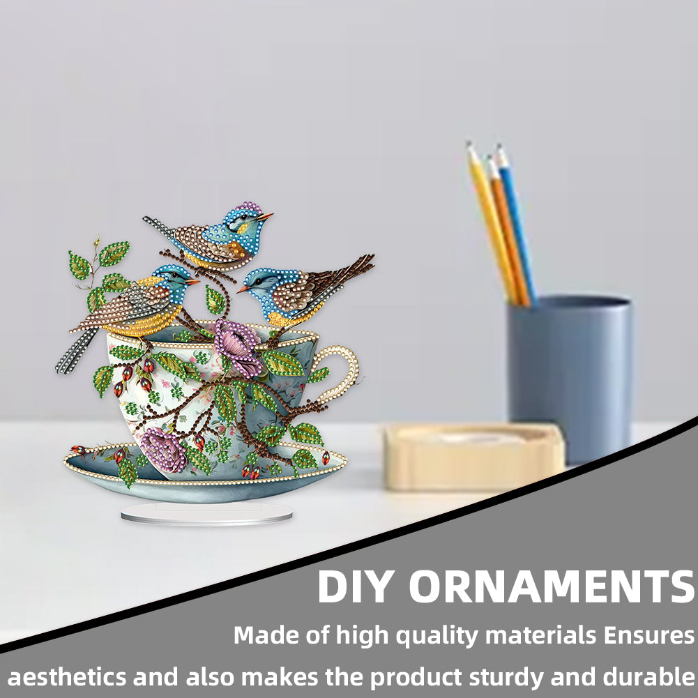 Teacup Bird 2D Flat Print DIY Desktop Diamond Art Kits Bedroom Table Decorations