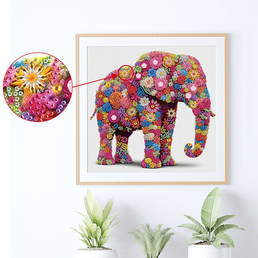 Flower Elephant - Special Shaped Drill Diamond Painting 30*30CM