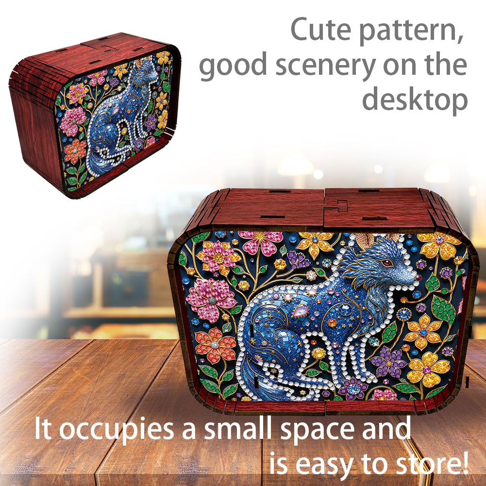 1pc Gem Wolf Handmade Wooden Music Box Diamond Painting Art Kit Birthday Gift