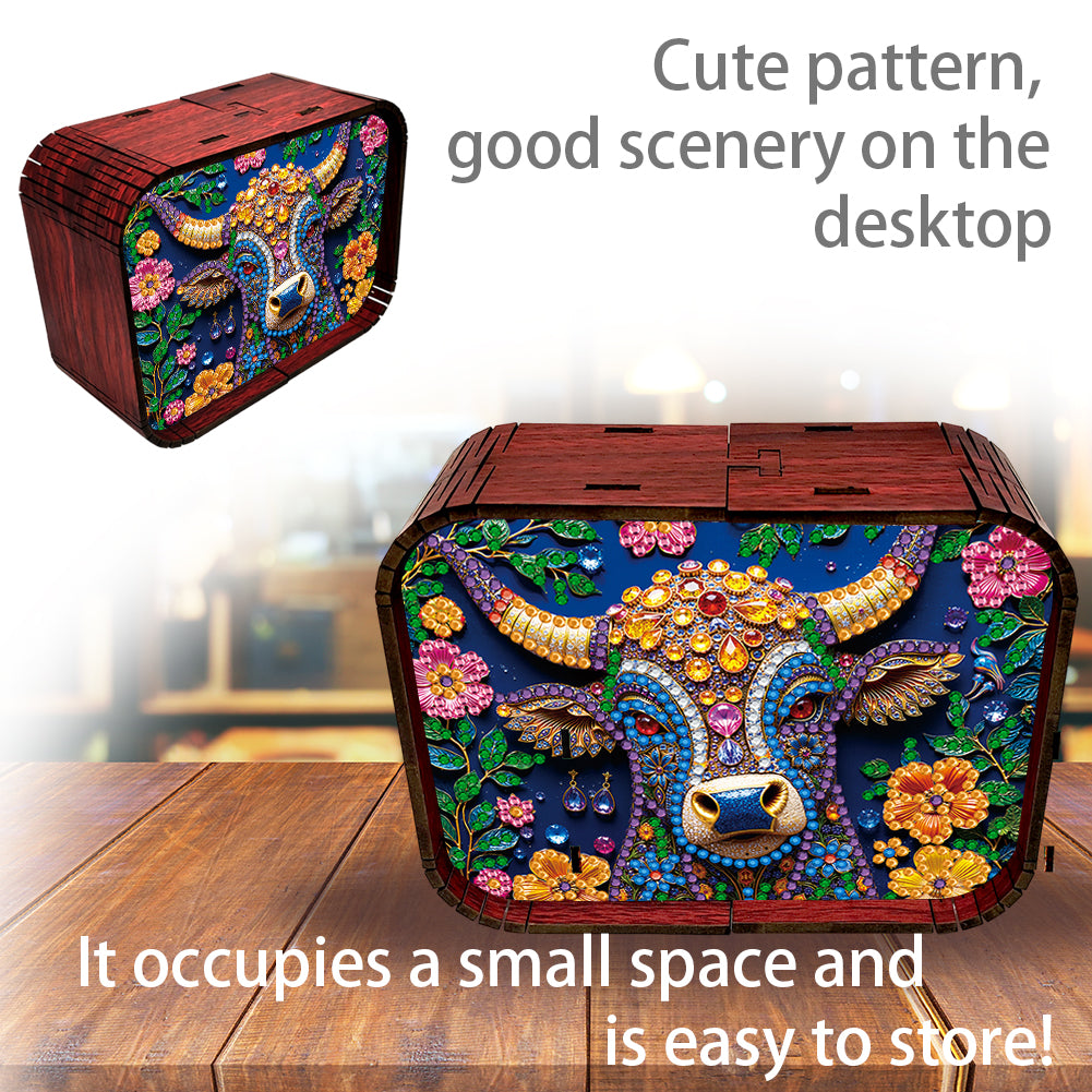 1pc Gem Cow Handmade Wooden Music Box Diamond Painting Art Kit Birthday Gift