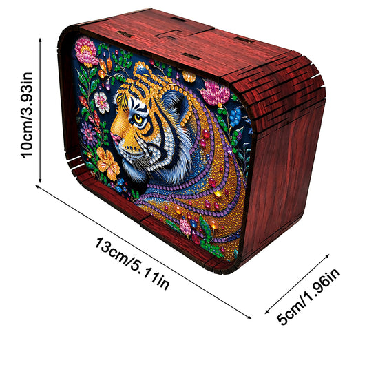 1pc Gem Tiger Handmade Wooden Music Box Diamond Painting Art Kit Birthday Gift