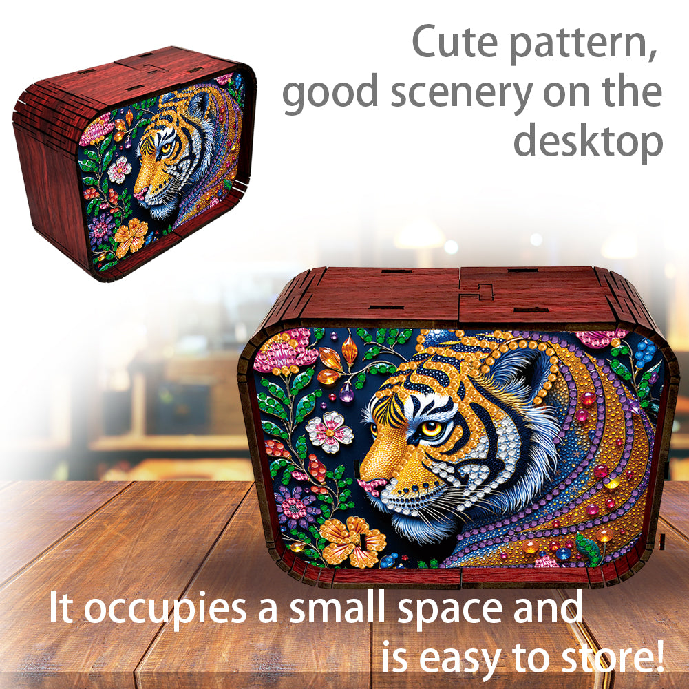 1pc Gem Tiger Handmade Wooden Music Box Diamond Painting Art Kit Birthday Gift