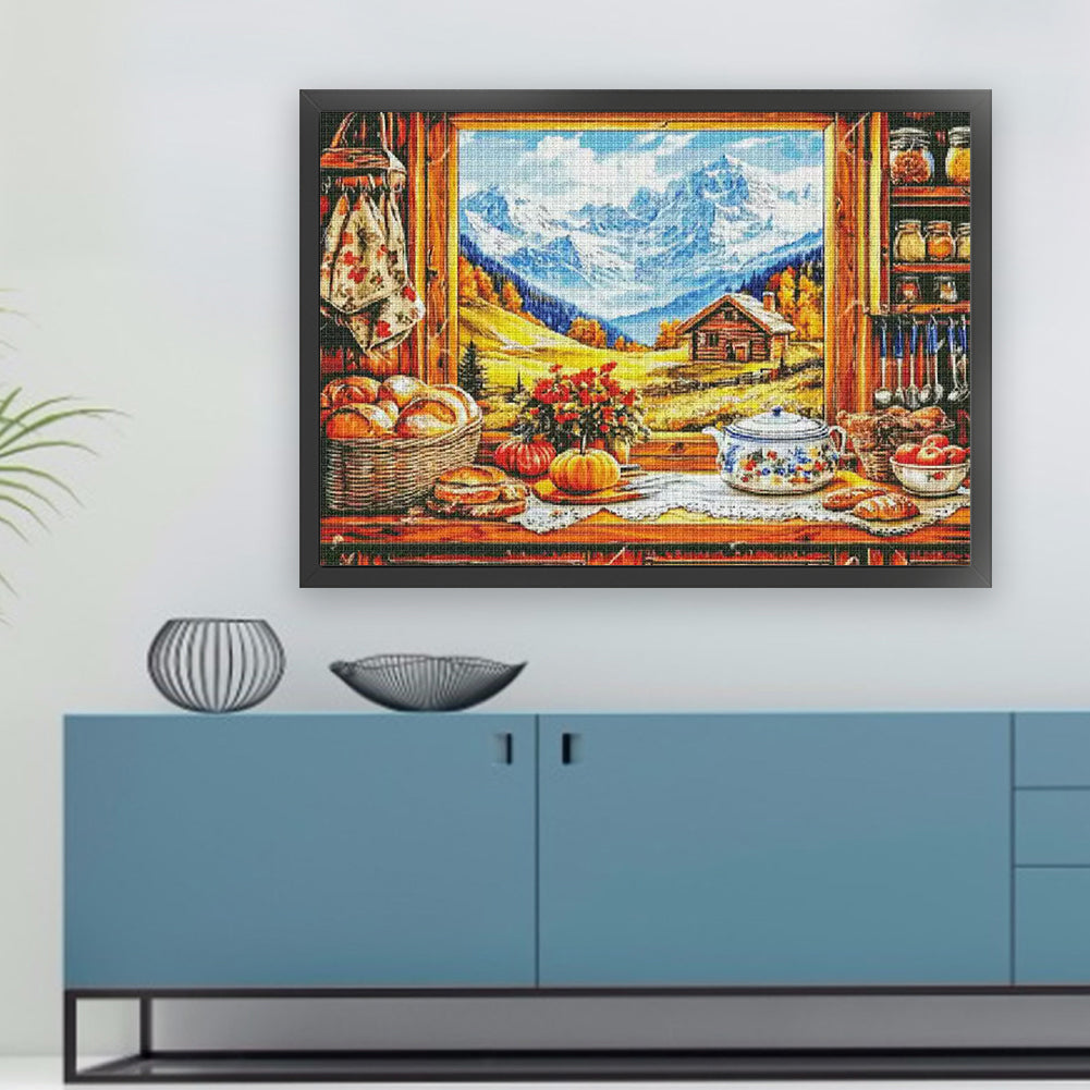 Autumn Window View - 14CT Stamped Cross Stitch 95*75CM£¨Egyptian cotton£©£¨Fairy Brand £©