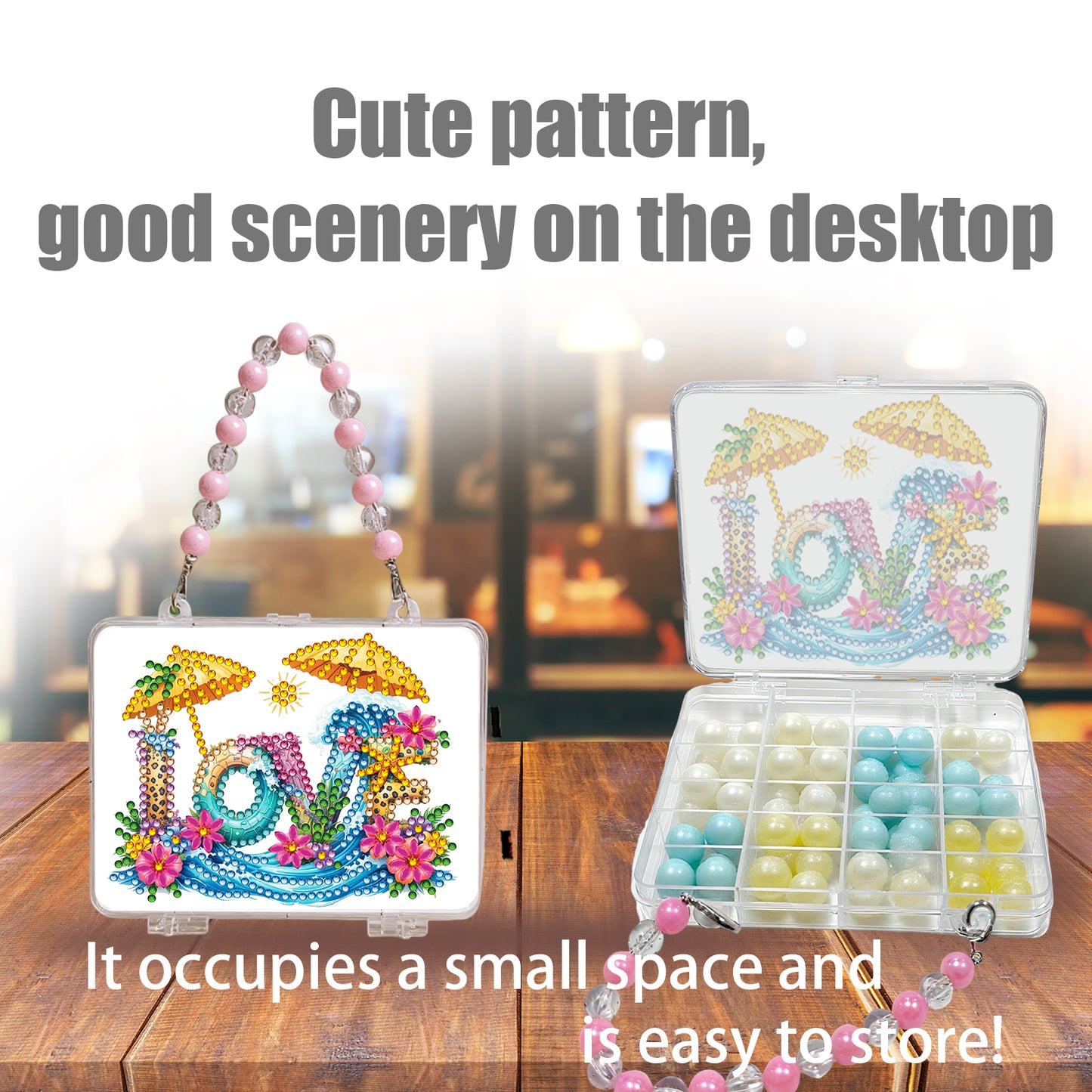 DIY Diamond Painting Bead Storage Handbag Rhinestones Jewelry Case (Love)