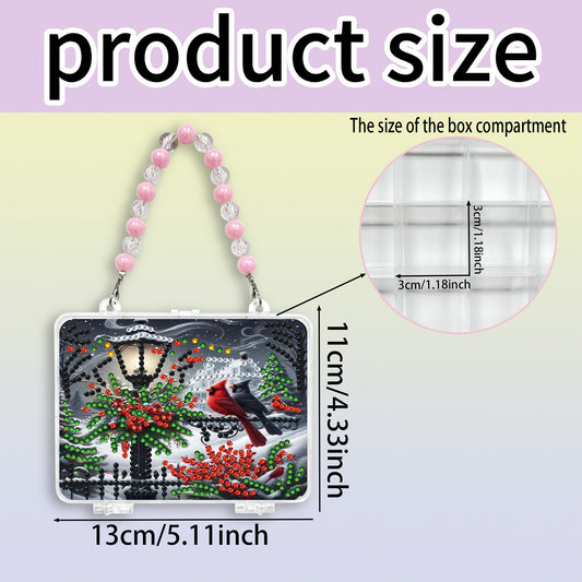 DIY Diamond Painting Bead Storage Handbag Rhinestones Jewelry Case (Cardinal)
