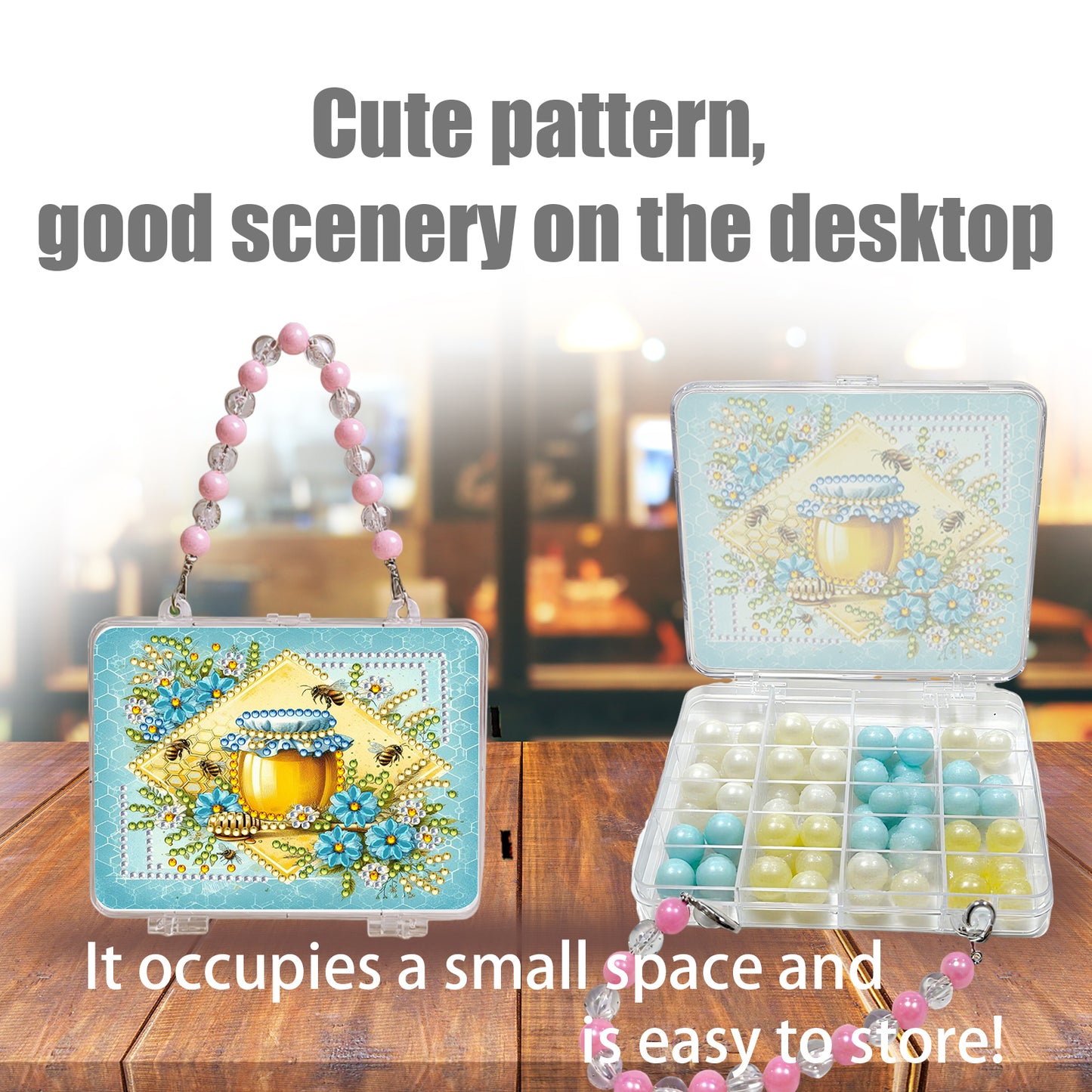 DIY Diamond Painting Bead Storage Handbag Rhinestones Jewelry Case (Honey)