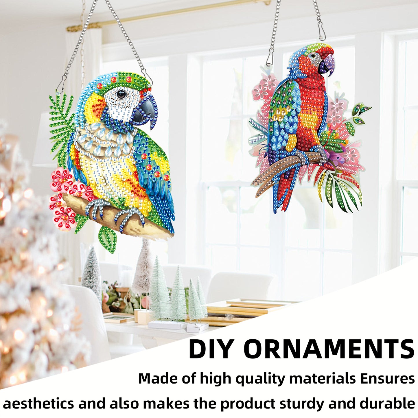 2pcs Parrot 2D Flat DIY Diamond Painting Set Diamond Art Pendant Wall Decor