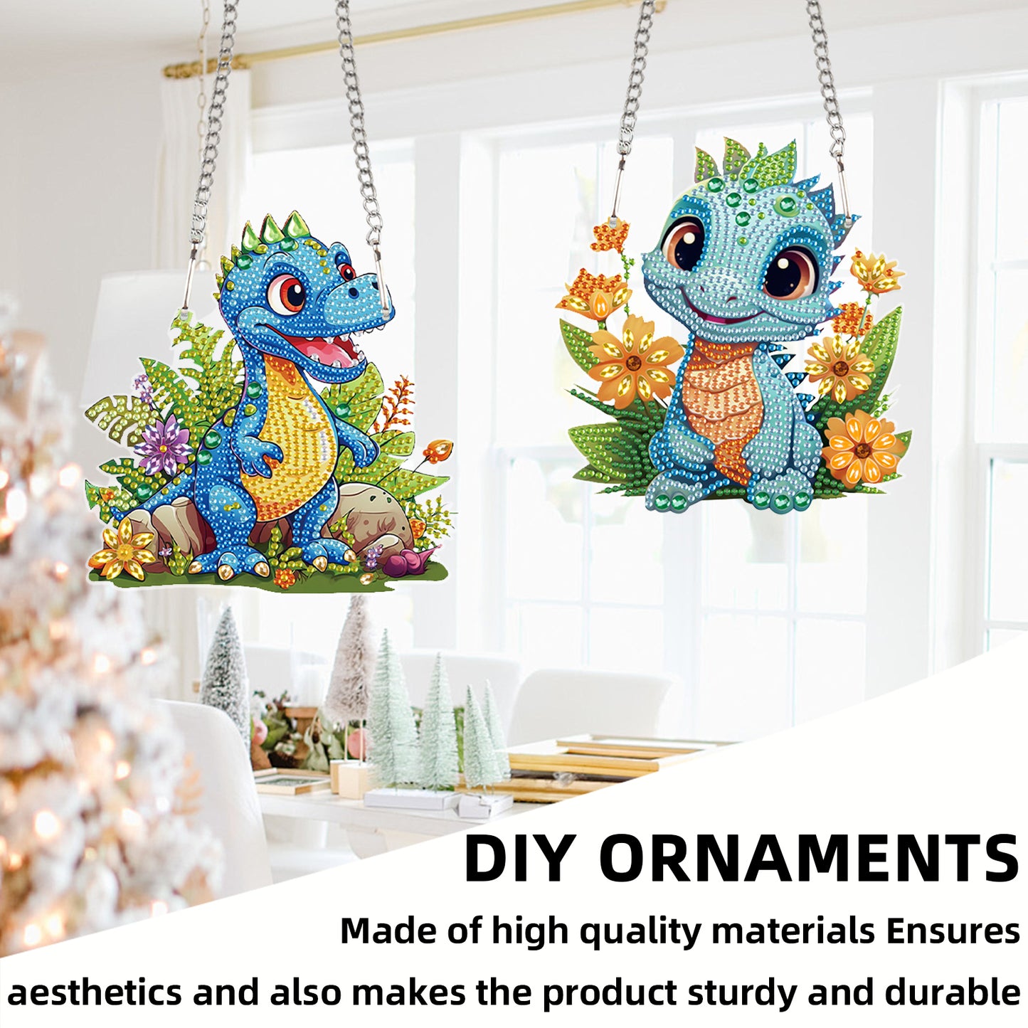 2pcs Dinosaur 2D Flat DIY Diamond Painting Set Diamond Art Pendant Wall Decor