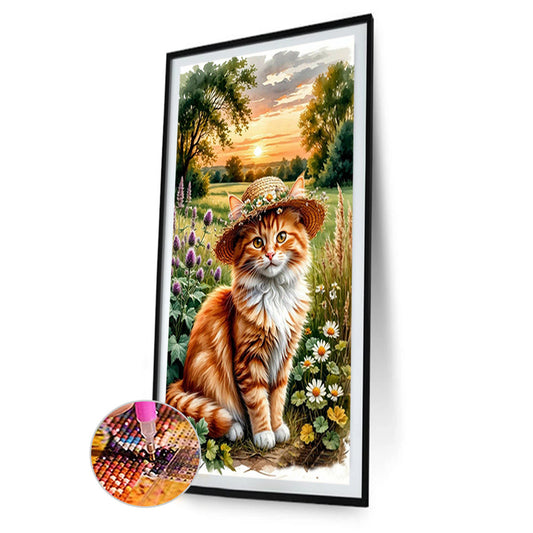 Cat And Sunset - Full Round Drill Diamond Painting 40*70CM