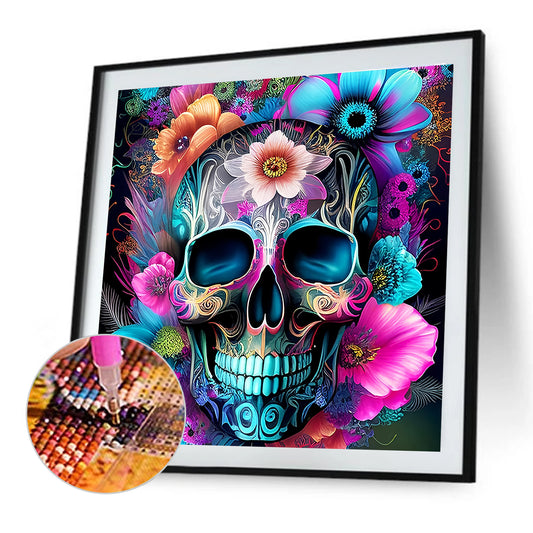 Skull With Flowers - Full Round Drill Diamond Painting 30*30CM