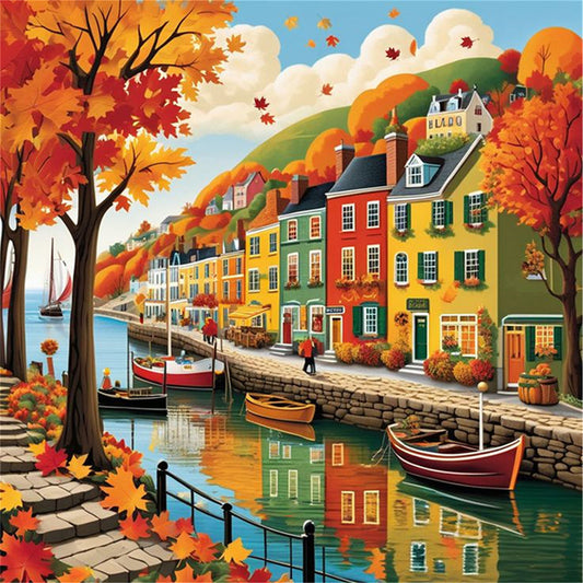 Colorful Houses - 14CT Stamped Cross Stitch 40*40CM