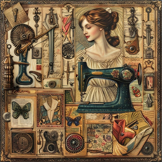 Woman With Sewing Machine - 14CT Stamped Cross Stitch 40*40CM