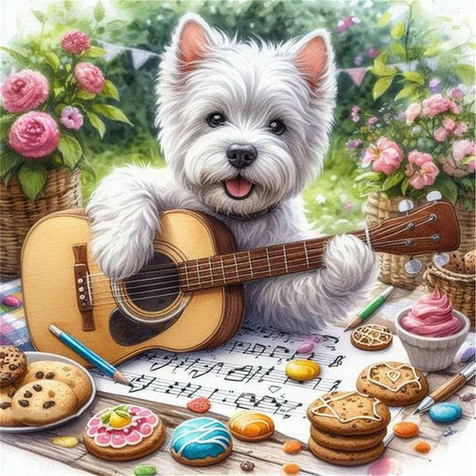 Guitar Schnauzer - 11CT Stamped Cross Stitch 40*40CM