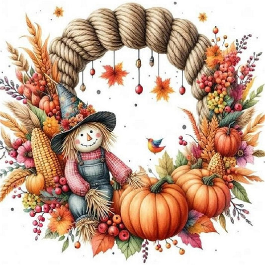 Scarecrow Wreath - 11CT Stamped Cross Stitch 40*40CM