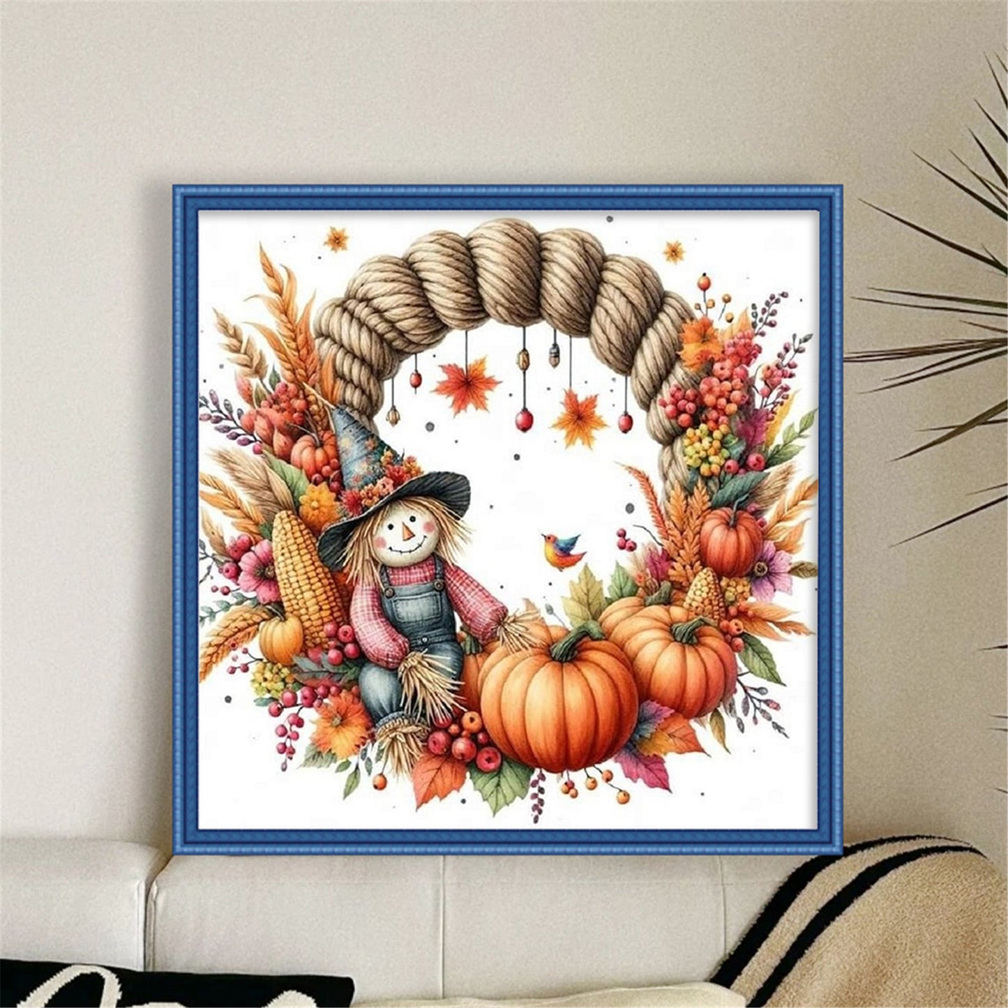 Scarecrow Wreath - 11CT Stamped Cross Stitch 40*40CM
