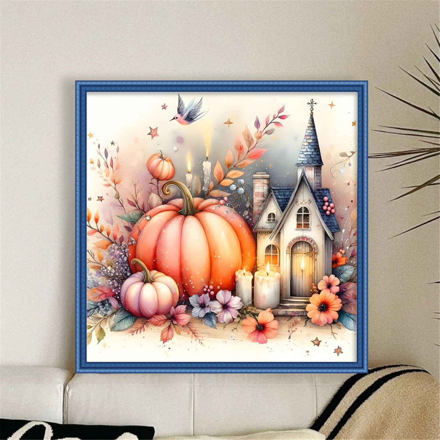 Pumpkin And Castle - 11CT Stamped Cross Stitch 40*40CM