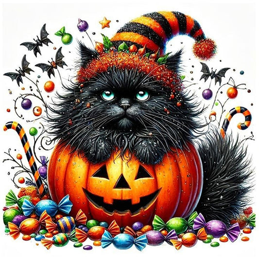 Pumpkin And Black Cat - 11CT Stamped Cross Stitch 40*40CM