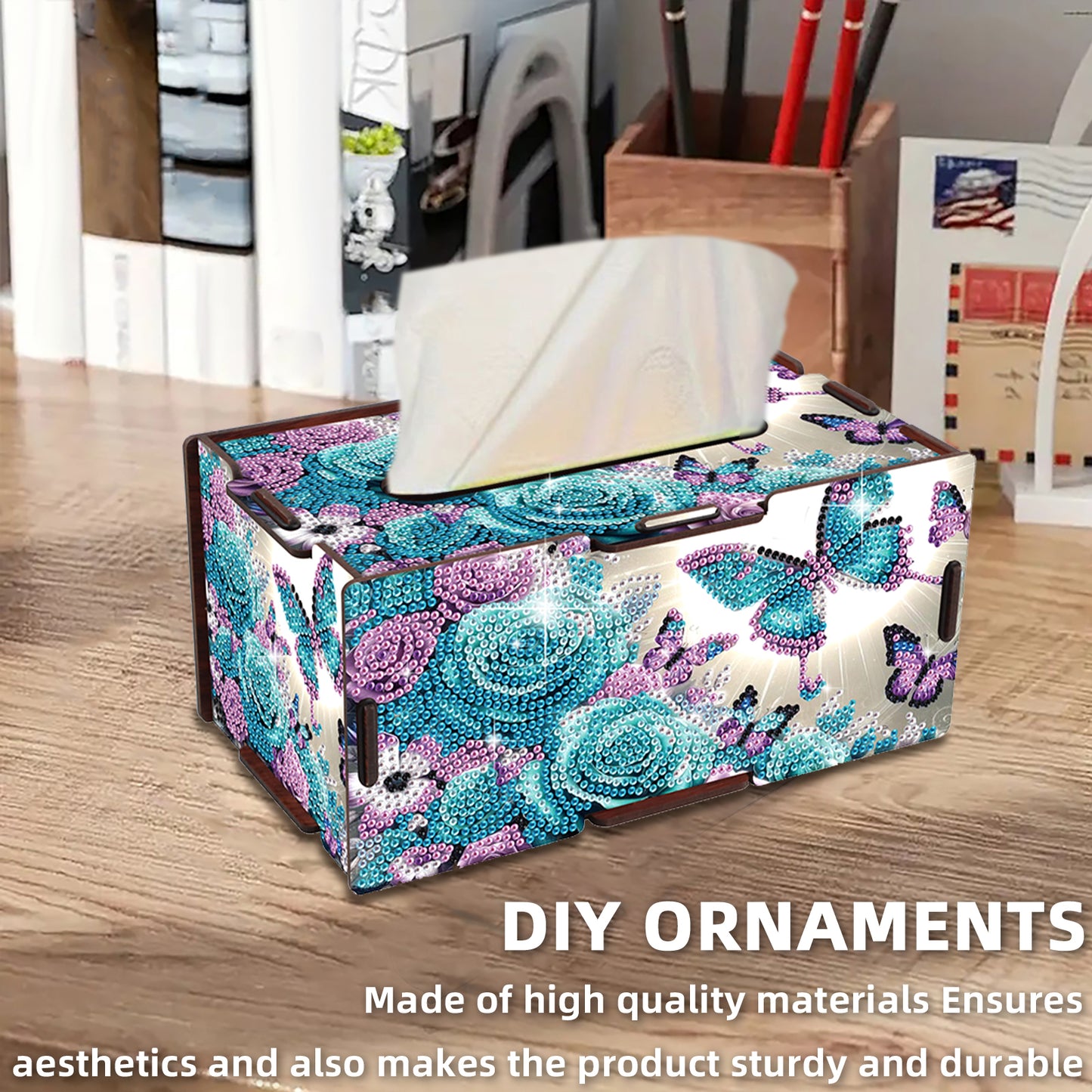 Wooden Diamond Painting Tissue Box for Home and Office Decoration (ZJH036)