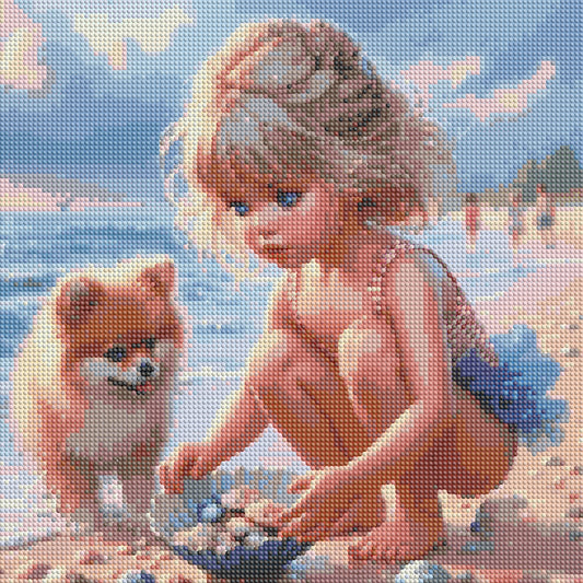 Little Girl On The Beach - Full Round Drill Diamond Painting 40*40CM