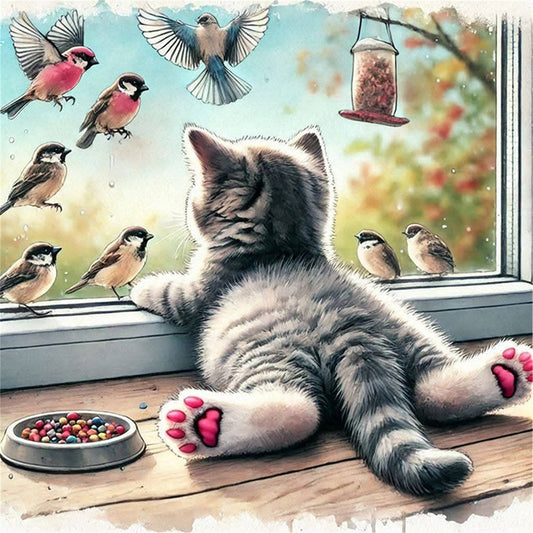 Window Cat Bird - 11CT Stamped Cross Stitch 40*40CM