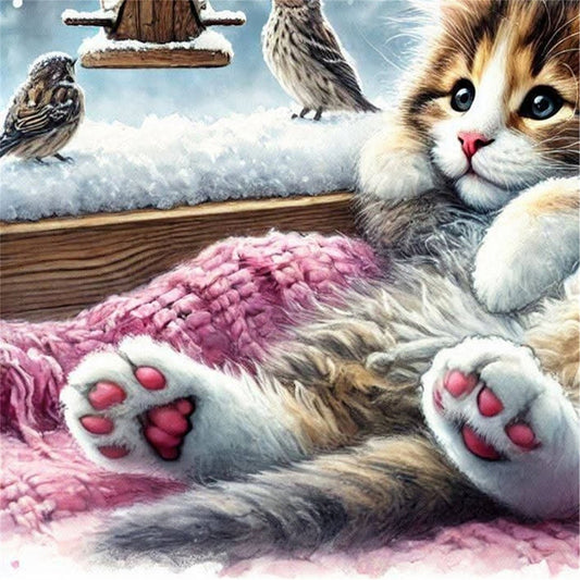 Window Cat Bird - 11CT Stamped Cross Stitch 40*40CM