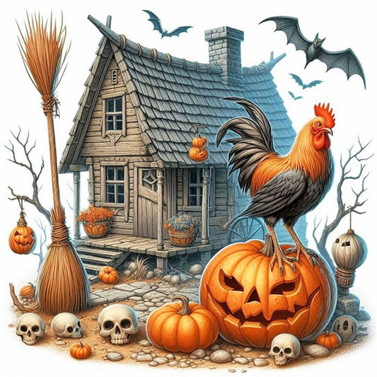 Pumpkin Rooster Cottage - 11CT Stamped Cross Stitch 40*40CM