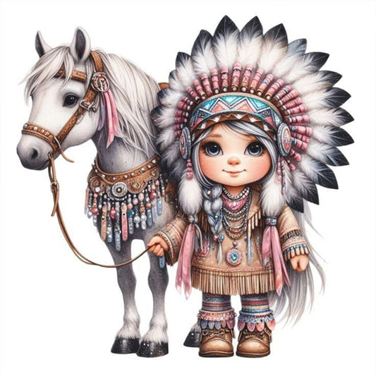 Indian Girl And Horse - 11CT Stamped Cross Stitch 40*40CM