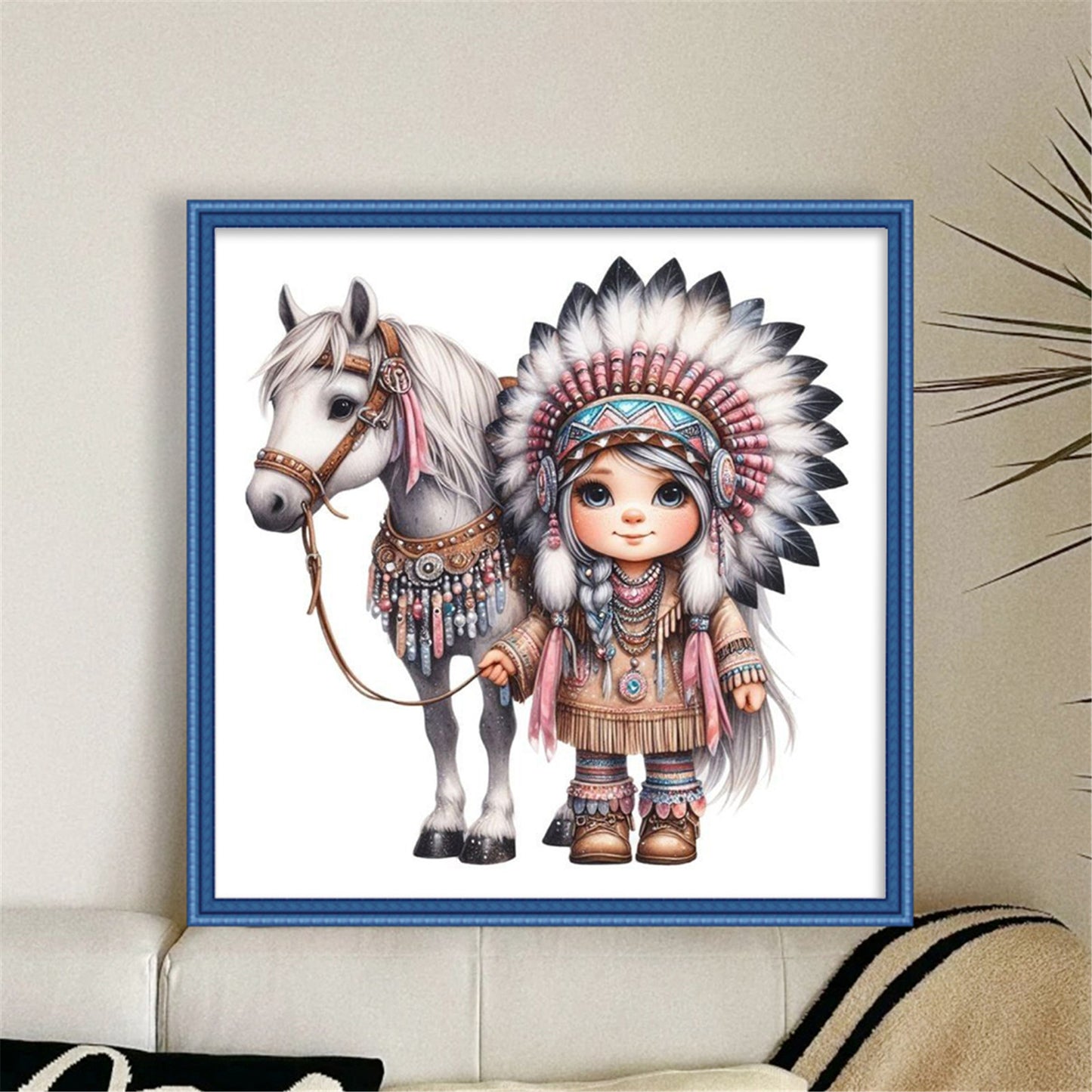 Indian Girl And Horse - 11CT Stamped Cross Stitch 40*40CM