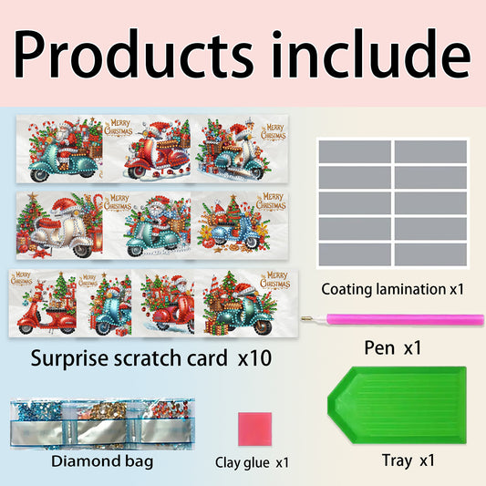 10PCS DIY Xmas Diamond Art Crystal Scratch Card Handmade Gift Card(Electric Car)