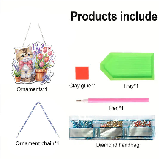 2D Flat DIY Hanging Diamond Art Kits DIY Home Decor Hanging Charm (Cat)