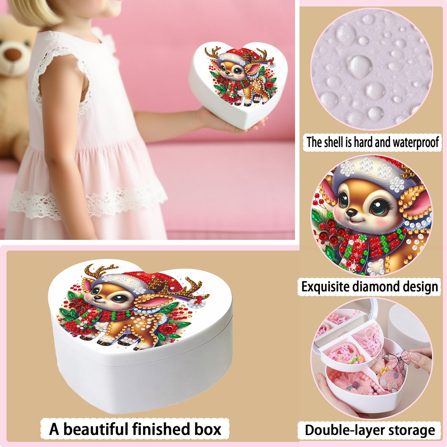 Elk DIY Diamond Painting Heart-Shaped Jewelry Box Decorative Storage Case
