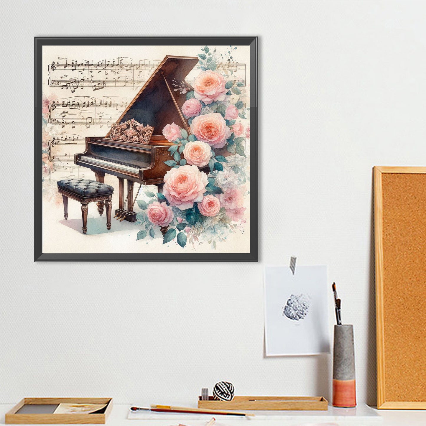 Piano And Roses - Full Round Drill Diamond Painting 40*40CM