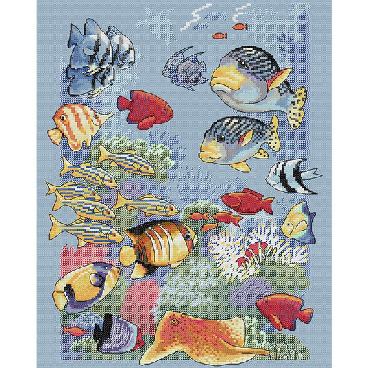 Tropical Fish - 14CT Stamped Cross Stitch 36*44CM (Joy Sunday)