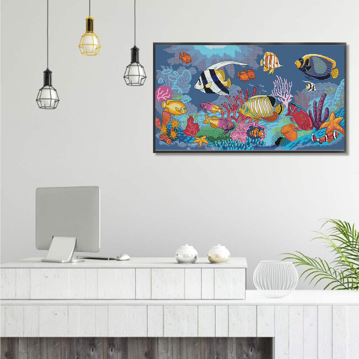 Tropical Fish - 14CT Stamped Cross Stitch 61*34CM (Joy Sunday)