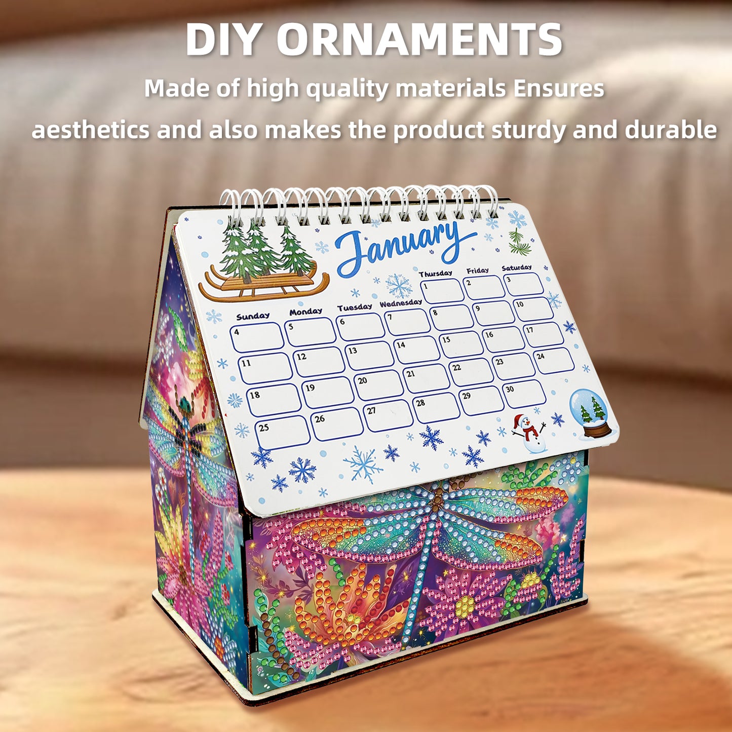 5D/DIY Calendar Crystal Painting Desk Calendars Kit Home Decoration (Dragonfly)