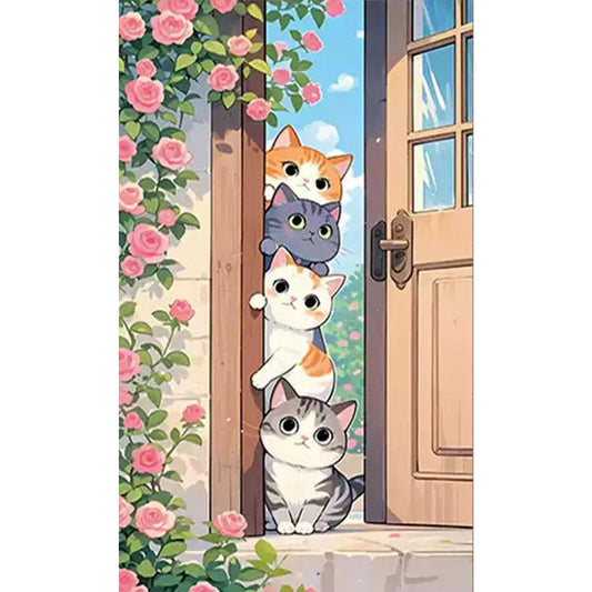 Cat Stacking Game - 11CT Stamped Cross Stitch 52*83CM (Mona Lisa Brand)