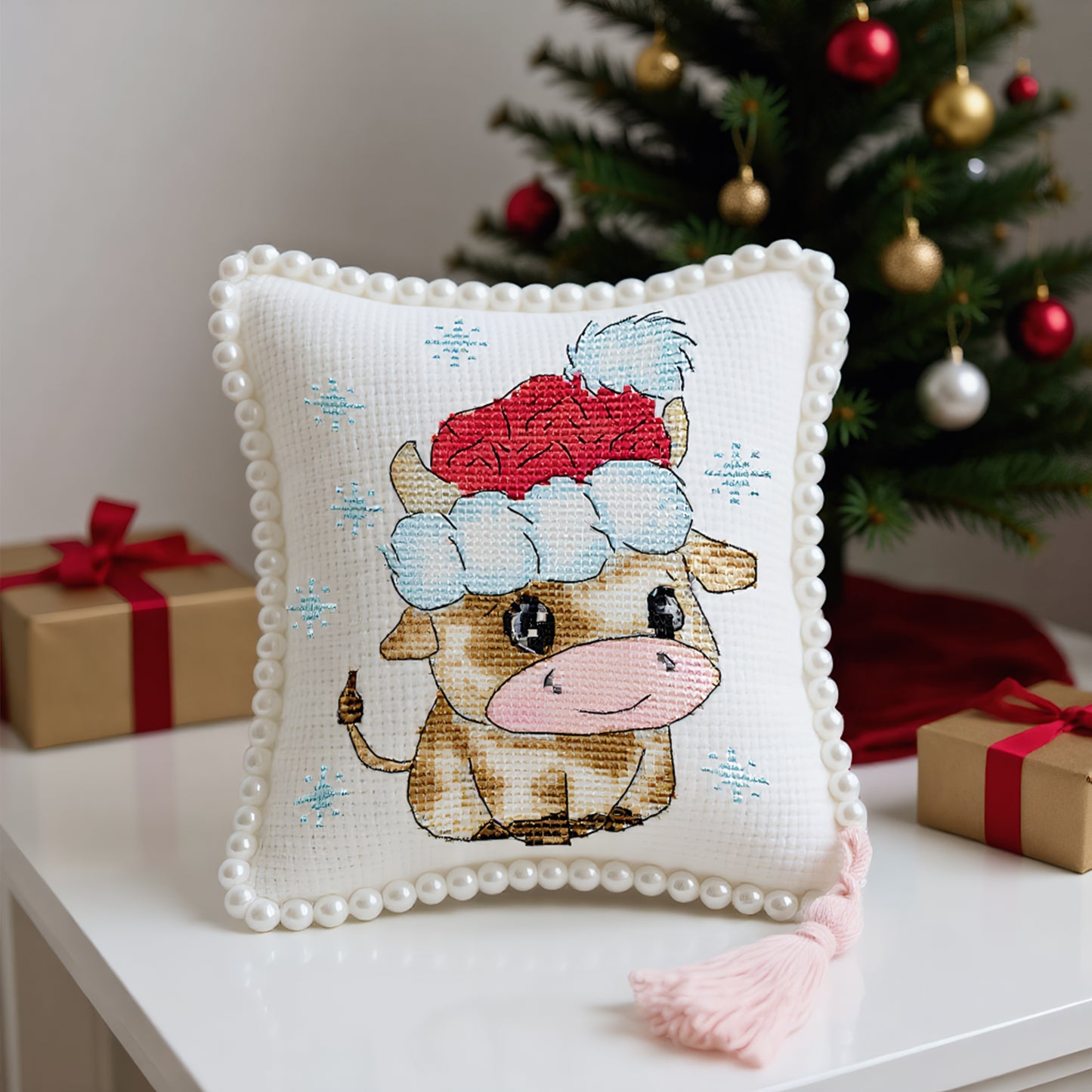 14CT Needle Insert Bag 2 Strands Printed Knitting Threads Pin Pouch with Tassel