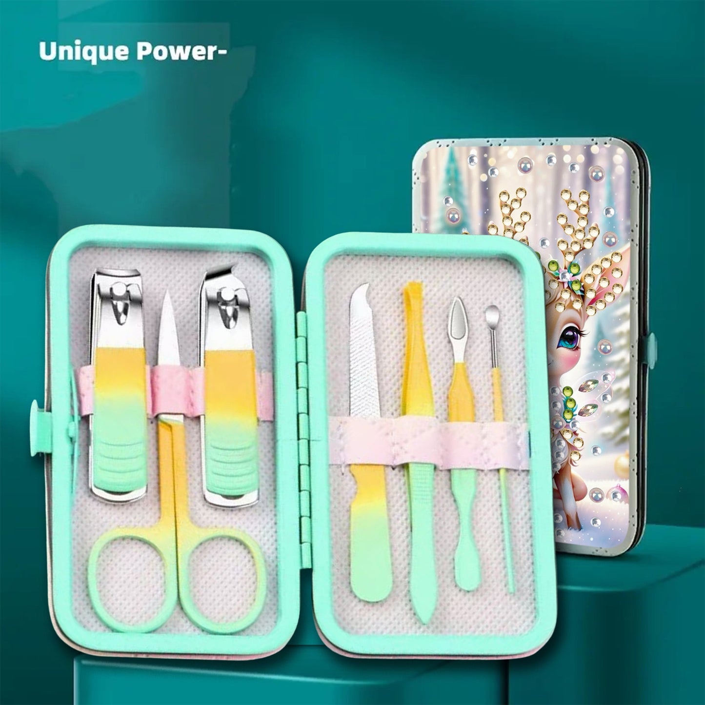 Elk Theme Diamond Painting Nail Art Bag Set Includes 7 Professional Tools