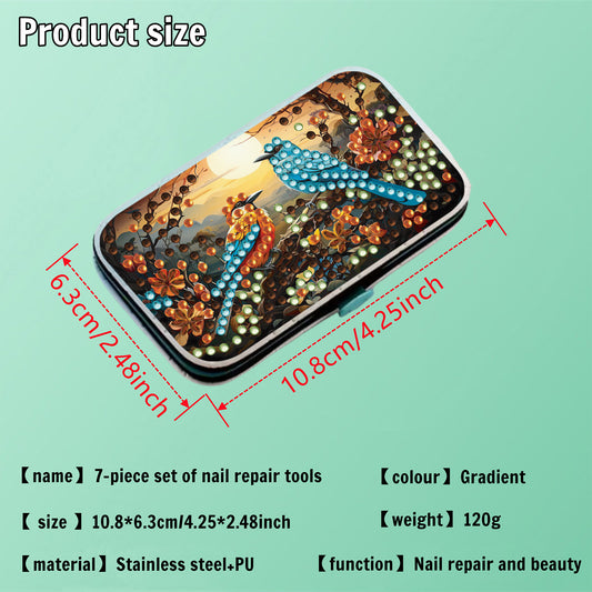Bird Theme Diamond Painting Nail Art Bag Set Includes 7 Professional Tools