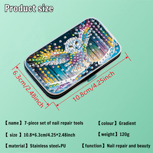 Owl Theme Diamond Painting Nail Art Bag Set Includes 7 Professional Tools