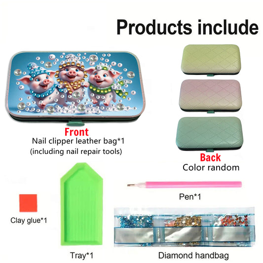 Pig Theme Diamond Painting Nail Art Bag Set Includes 7 Professional Tools