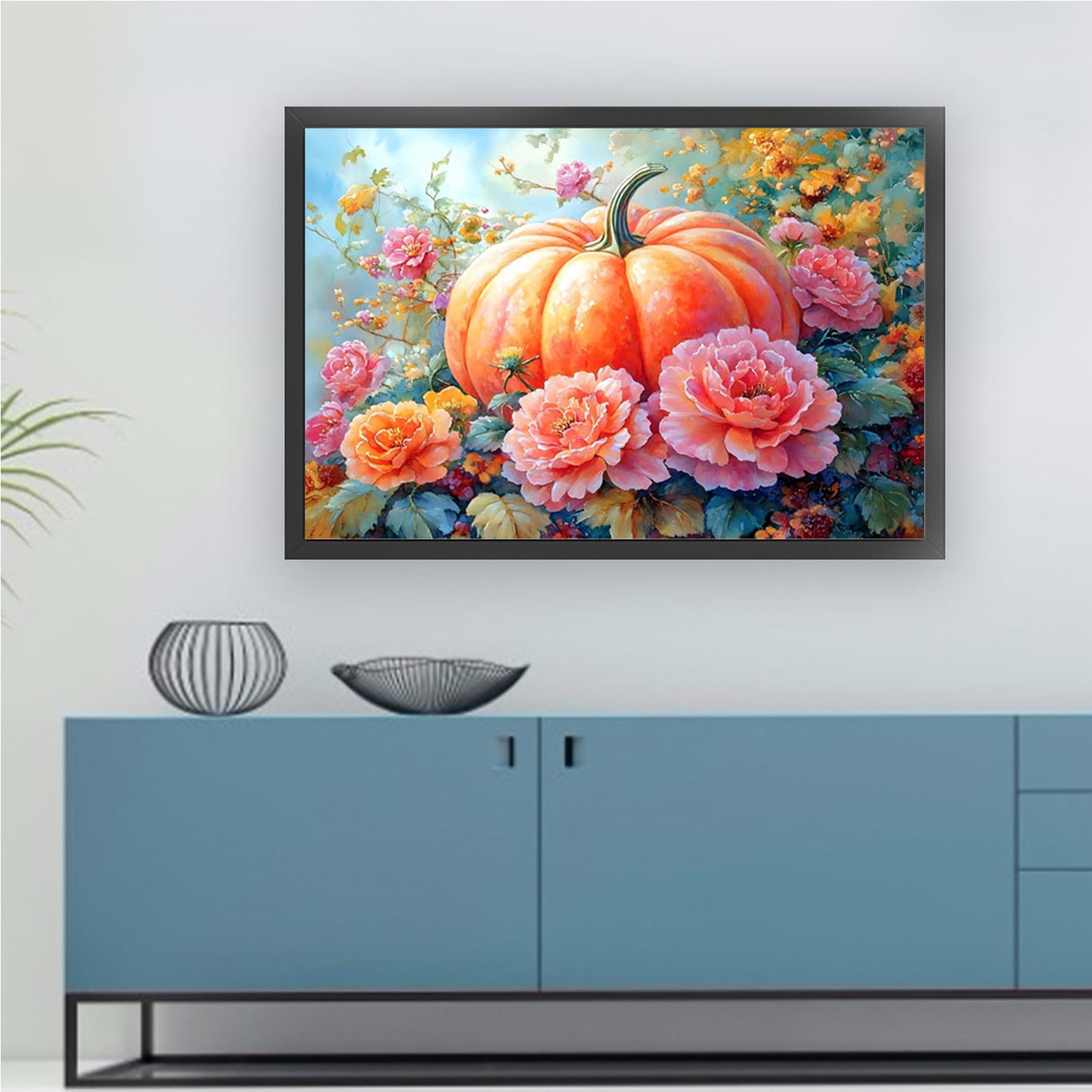 Pumpkin Peony Blossoms - 11CT Stamped Cross Stitch 70*50CM (Mona Lisa Brand)