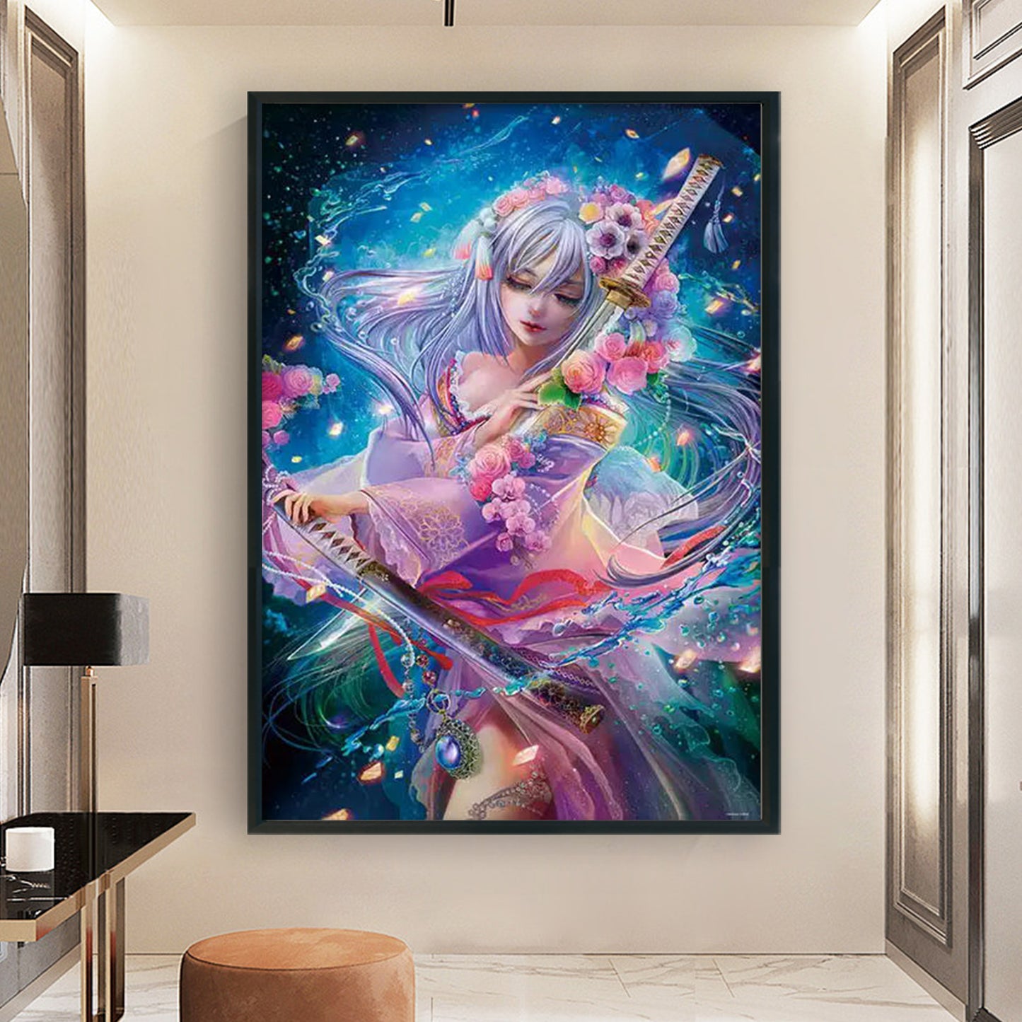 Anime Beauties - 14CT Stamped Cross Stitch 50*69CM (Egyptian cotton)(Xiaobai)