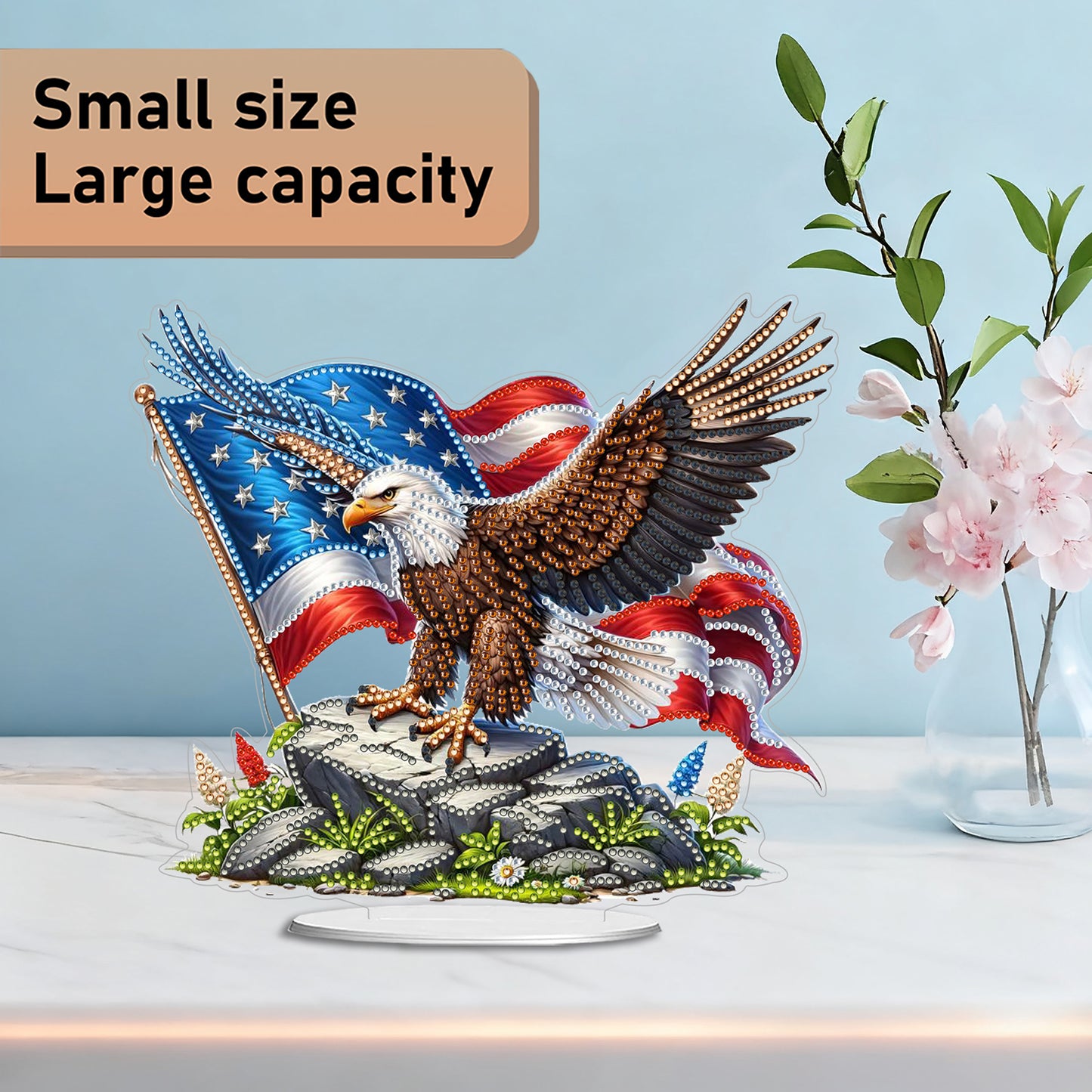 2D Flat DIY 5D DIY Diamond Art Tabletop Ornament Kit for Home Decor (Eagle)