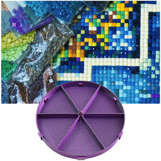 Beads Sorting Storage Tray Diamond Painting Tools with Dish Lid (Black Purple)